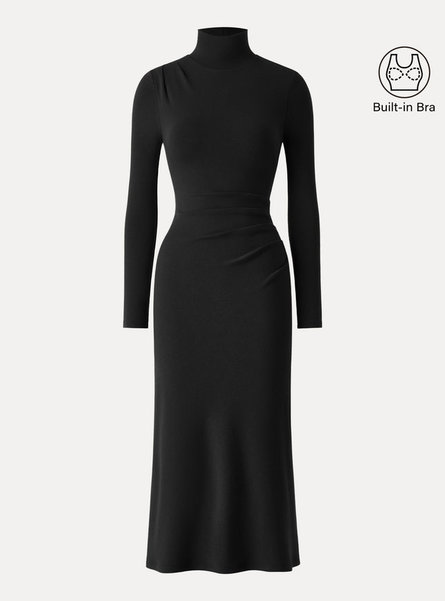 Turtleneck Tucked Midi Built-In Bra Dress