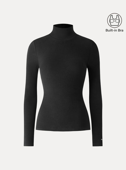 Turtleneck Long Sleeve Built-In Bra Top