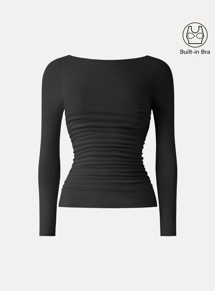 Boatneck Ruched Built-In Bra Top
