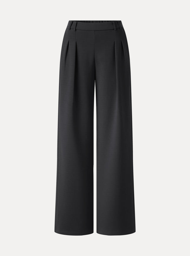 Lyocell Spacer Knit High-Rise Wide-Leg Tuck Pants with Pockets