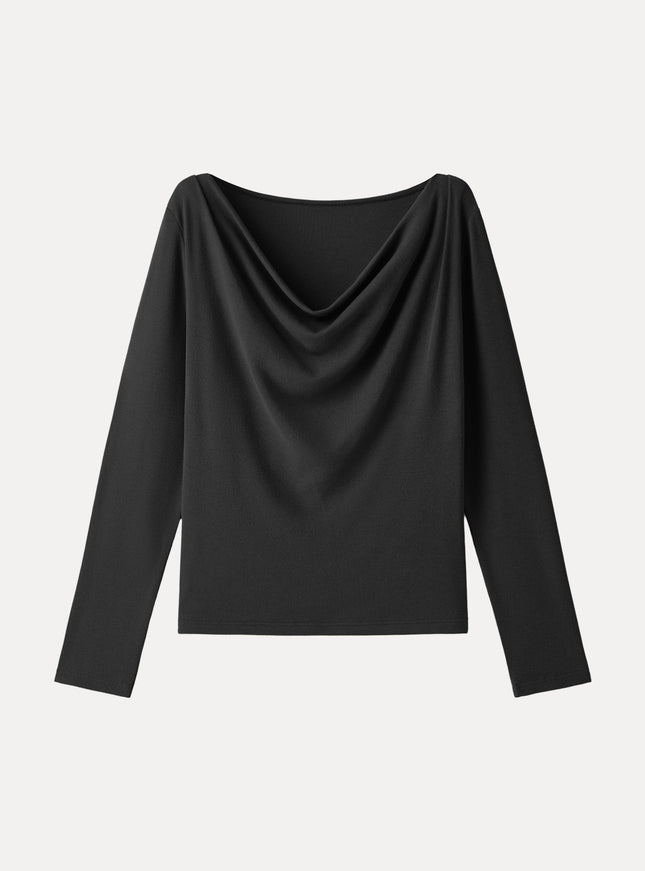 Cowl Neck Long Sleeve Draped Top