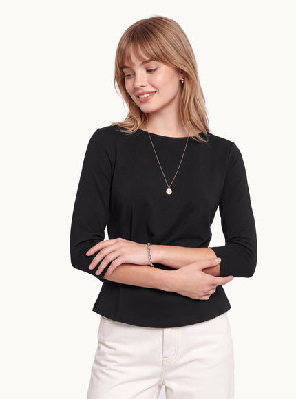 Cotton Lyocell Round Neck Tucked Top
