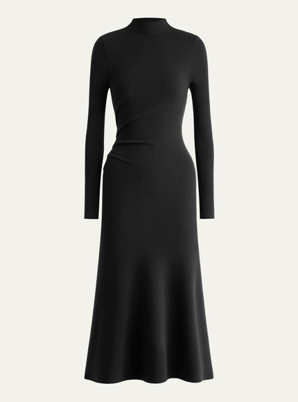 Mock Neck Long Sleeve Ruched Mermaid Midi Dress