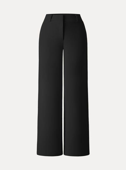 Stretchy Mid Rise Fly-Front Wide Leg Trouser