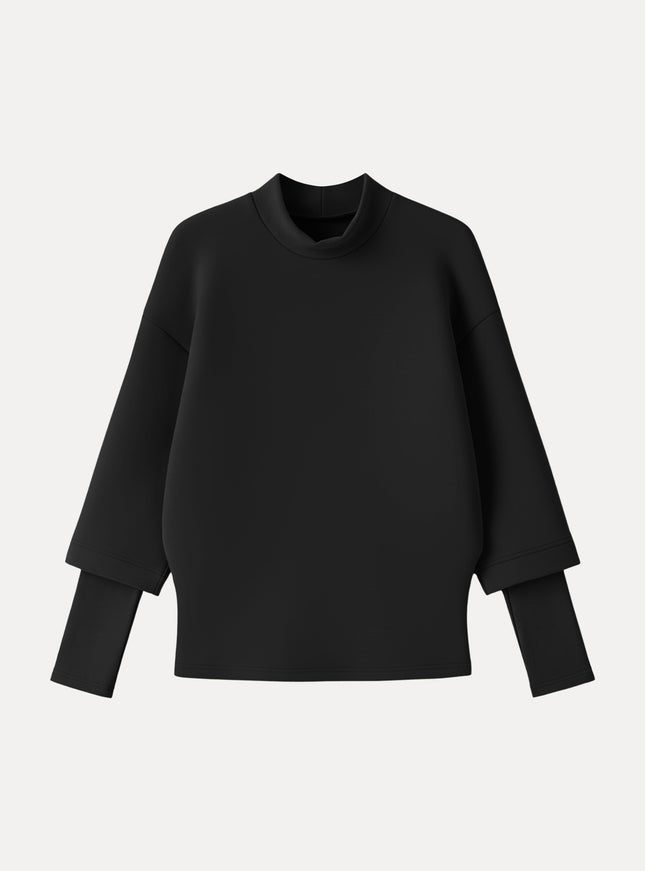 Mockneck Sleeve-Warmer Top