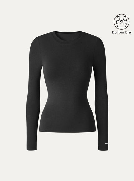 Crewneck Long Sleeve Built-In Bra Top