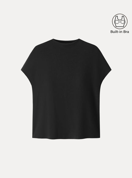 Mock Neck Short Sleeve Built-In Bra Top