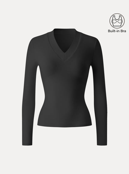 Essential V-neck Wide Binding Slimming Built-In Bra Top