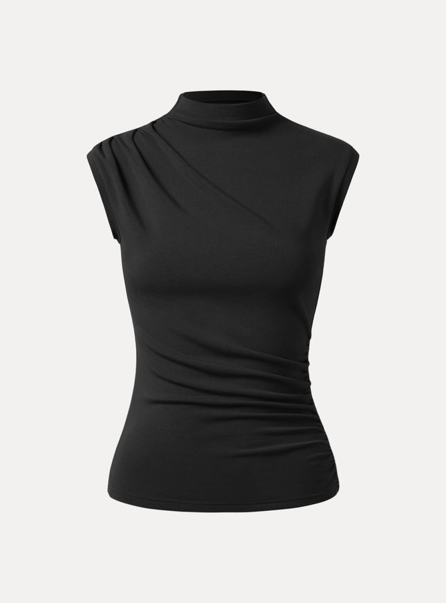 Mock Neck Sleeveless Ruched Top