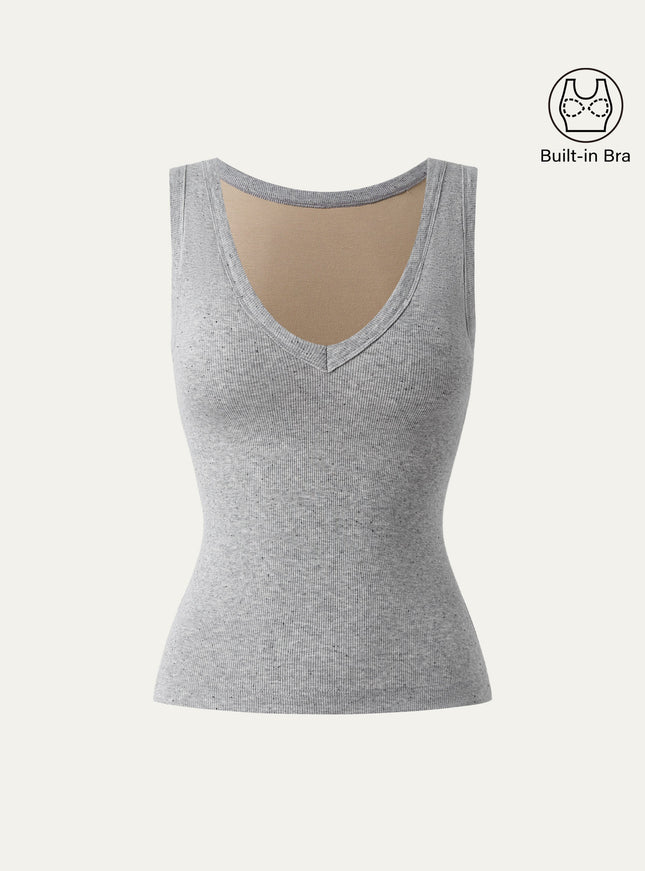 Stretchy V-neck Cotton Built-In Bra Tank