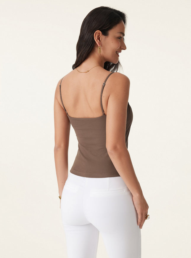 Scoop Neck Gathered Spaghetti Built-In Bra Tank