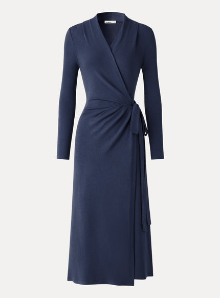Classic Long Sleeve Midi Wrap Dress