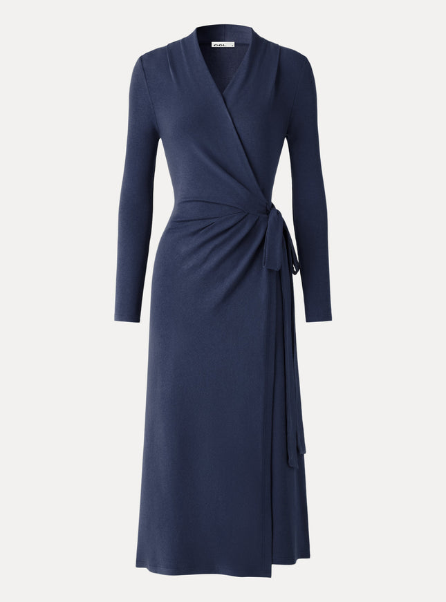 Classic Long Sleeve Midi Wrap Dress