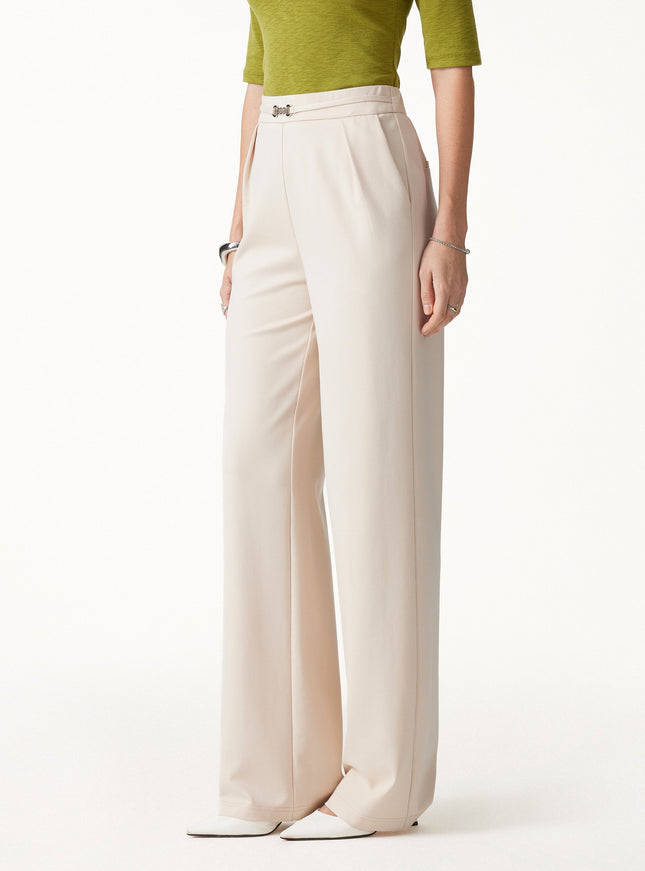 Ponte High-Rise Wide-Leg Pants with Pockets - Fog Beige