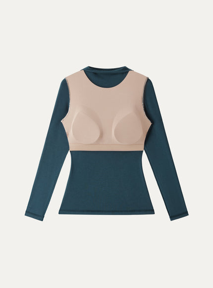 Mockneck Long Sleeve Built-In Bra Top - Forest Night