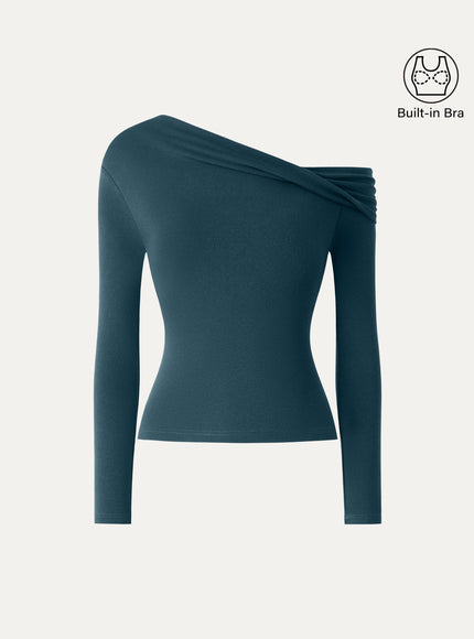 Convertible Neck Long Sleeve Built-In Bra Top