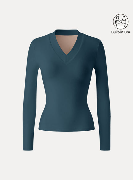 Essential V-neck Wide Binding Slimming Built-In Bra Top