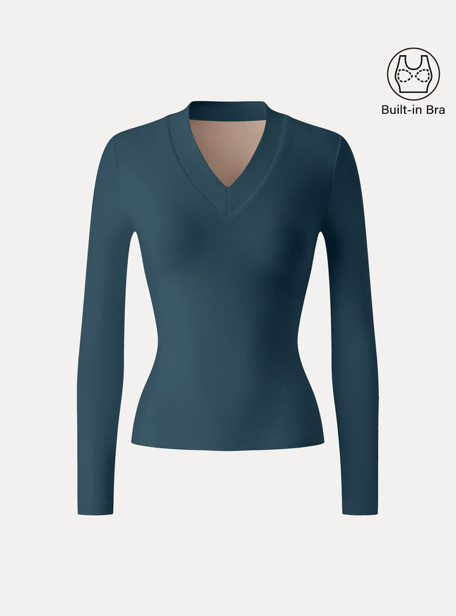 Essential V-neck Wide Binding Slimming Built-In Bra Top