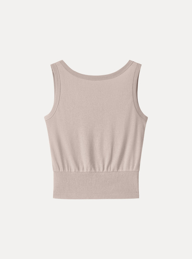 Cotton-Linen Blend Reversible Boatneck Low Back Top