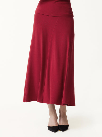 High-Rise Curved-Seam A-Line Midi Skirt