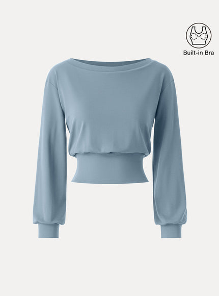 Non-Itchy Wool Blend Boatneck Built-In Bra Top