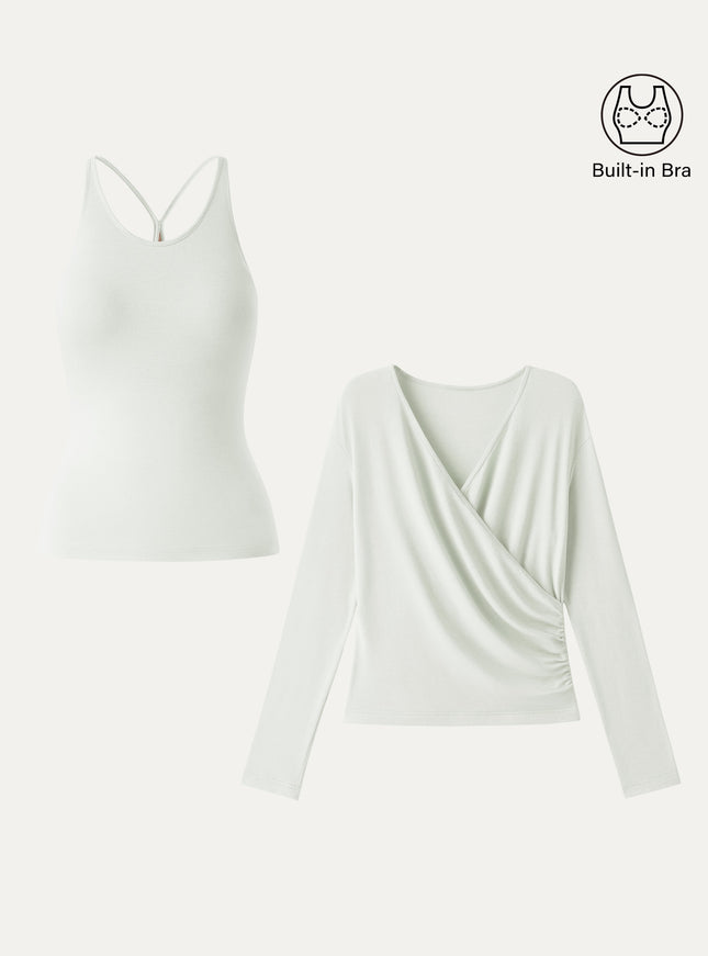 Two-Piece Set Cami with Surplice Built-In Bra Top