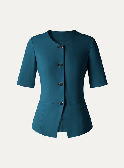 Ponte Office Round Neck Elbow Sleeve Jacket with Pockets