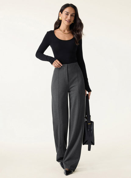 Ponte High-Rise Straight-Leg Pants with Pockets - Heather Black Grey