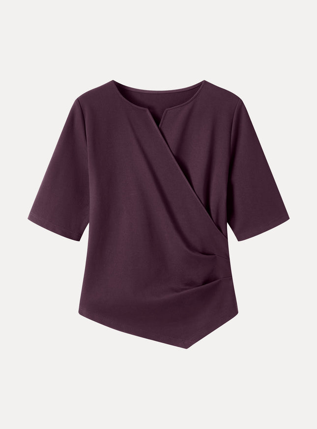 Ponte Surplice Elbow Sleeve Asymmetrical Hem Top
