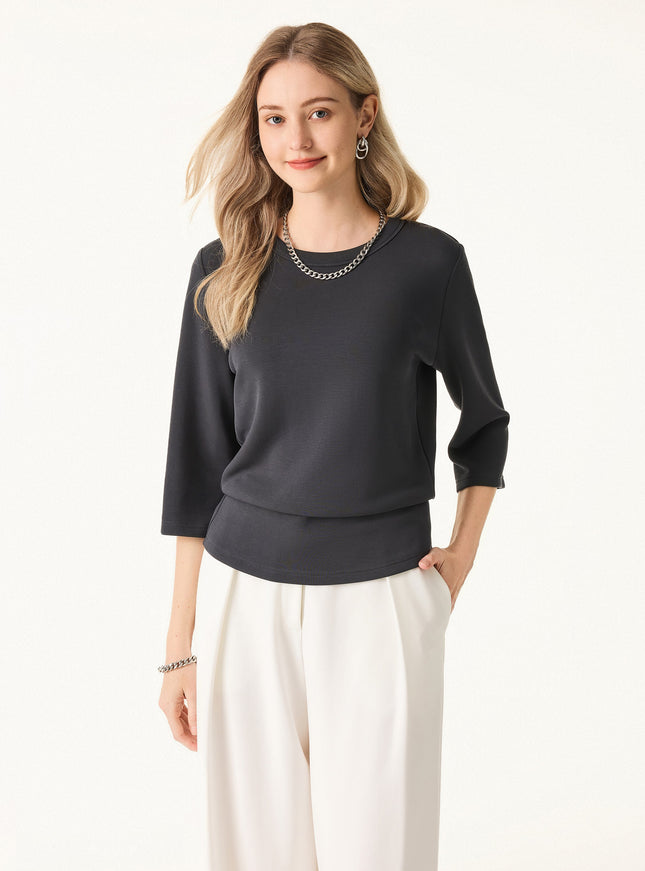 Sandwashed Spacer Crewneck 3/4 Sleeve Top