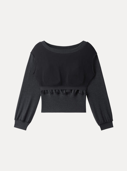 Non-Itchy Wool Blend Boatneck Built-In Bra Top
