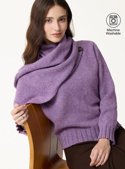 Merino Blend Plush Sweater with Removable Scarf