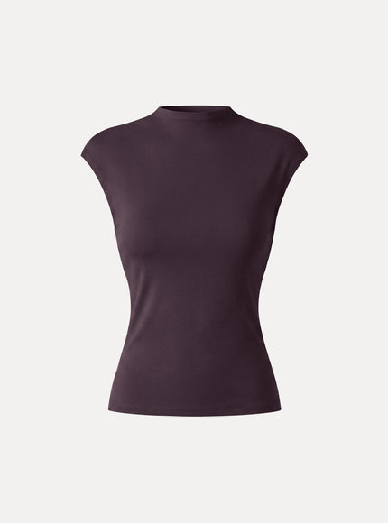 Lyocell-Wool Mock Neck Sleeveless Top