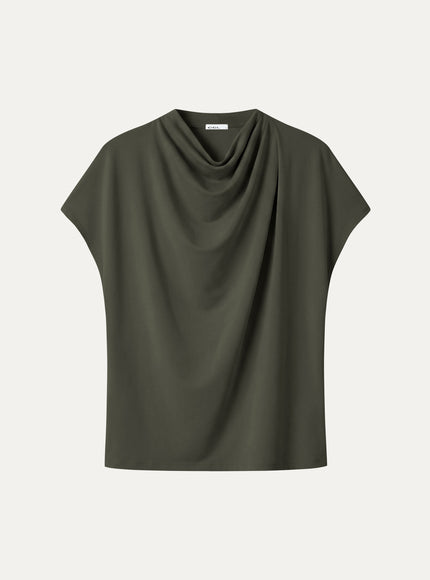 Draped Mock Neck Cap Sleeve Top