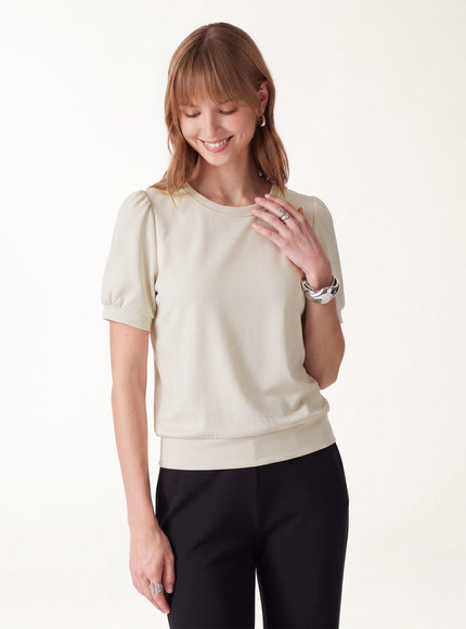 Lyocell Spacer Round Neck Puffed Short Sleeve Top