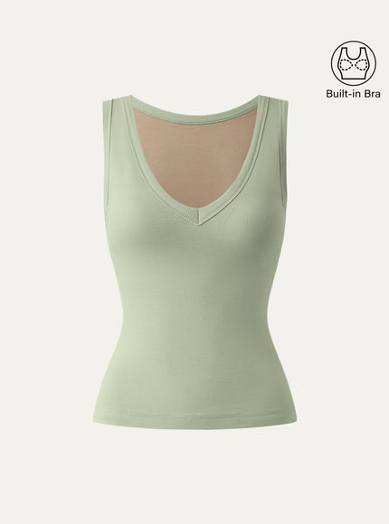 Stretchy V-neck Cotton Built-In Bra Tank
