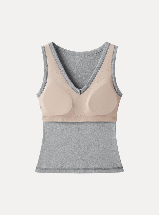 Stretchy V-neck Cotton Built-In Bra Tank