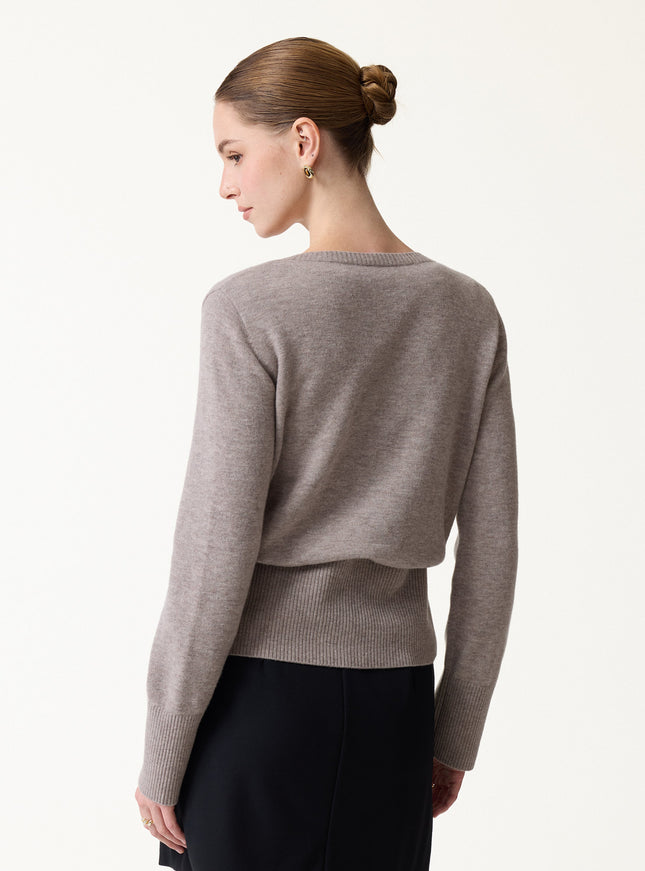 100% Merino Wool Crew Neck Long Sleeve Button-Front Cardigan