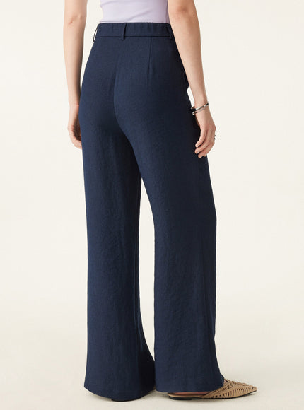 European Linen-Like Mid Rise Flared Pant with Pockets