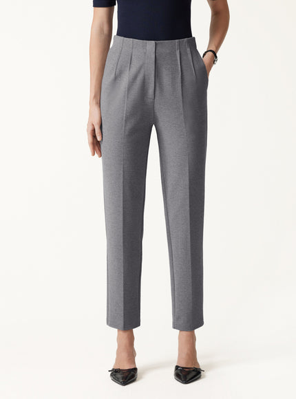 Ponte Mid-Rise Ankled Tapered Tuck Pants with Pockets