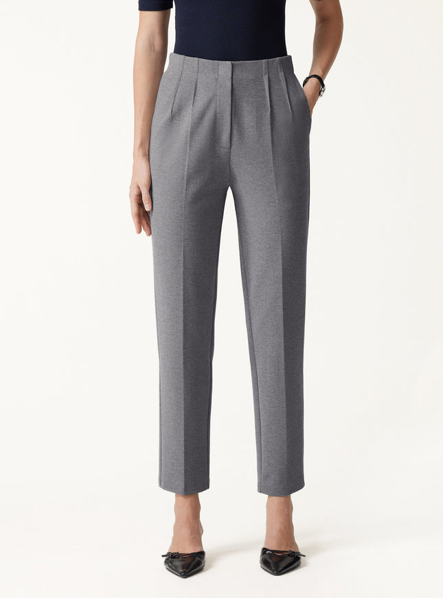 Ponte Mid-Rise Ankled Tapered Tuck Pants with Pockets