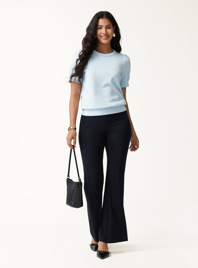 Lyocell Spacer Round Neck Puffed Short Sleeve Top