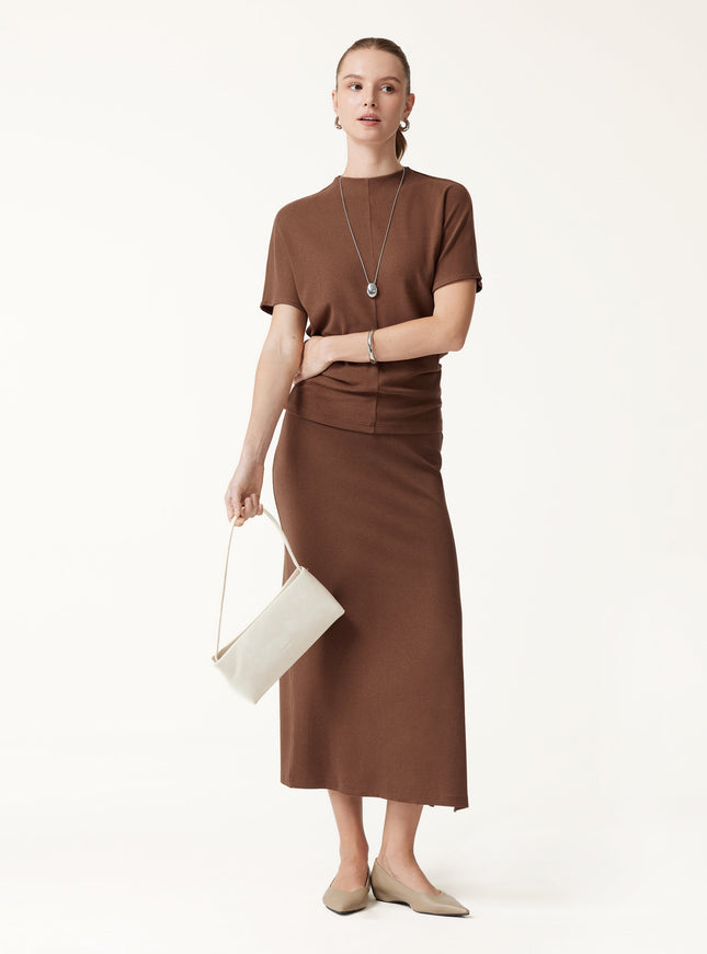Mock Neck Cap Sleeve Seamed Top
