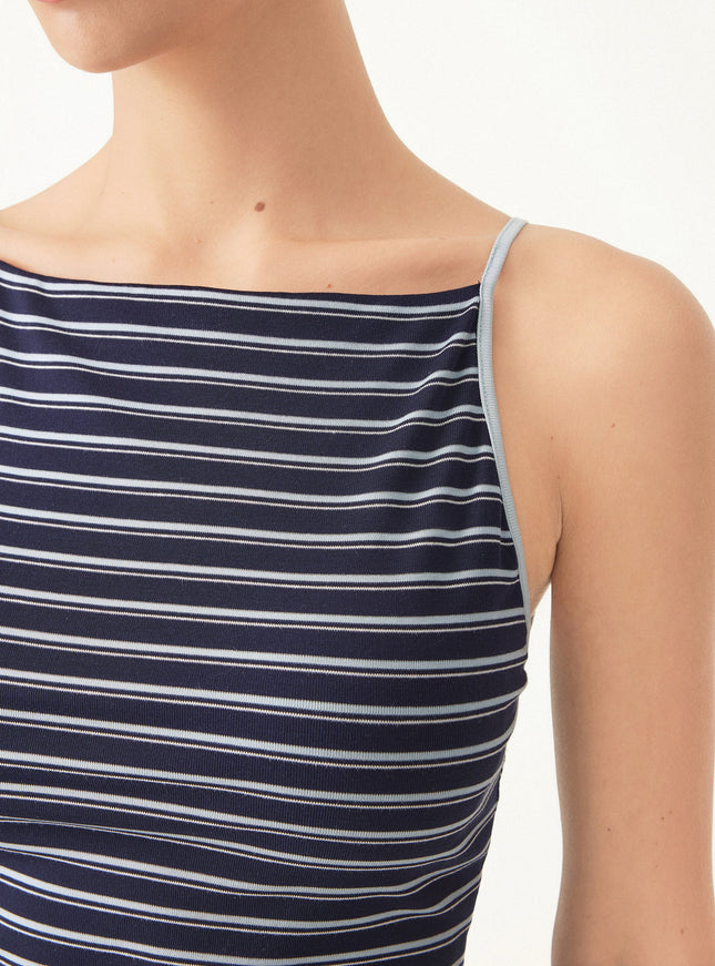 Striped Side Ruched Spaghetti New Airy Built-In Bra Tank