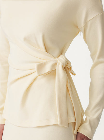2Pcs Set Boatneck Long Sleeve Top & Mid-Rise Side-Slit Column Midi Skirt