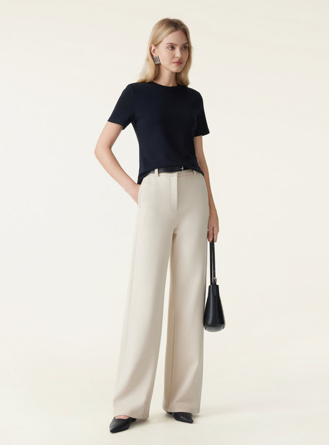 Stretchy Mid Rise Wide Leg Trouser