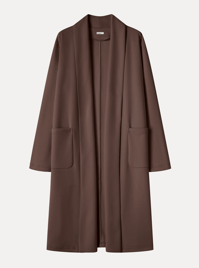 Modal Spacer Knit Shawl Collar Pocketed Long Cardigan
