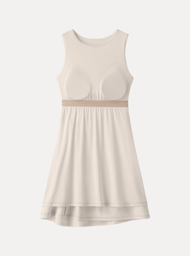 Ribbed Round Neck Sleeveless Side-Twist Mini Built-In Bra Dress