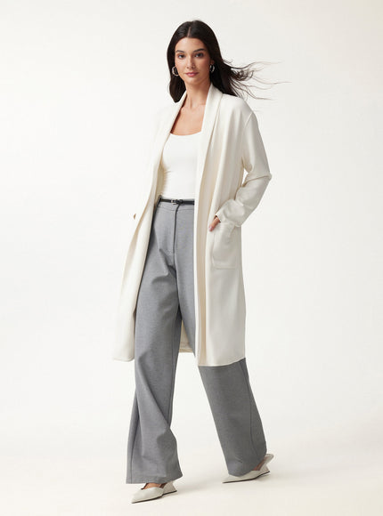 Modal Spacer Knit Shawl Collar Pocketed Long Cardigan