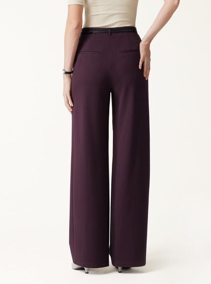 Stretch Ponte High-Rise Belted Wide-Leg Pants with Pockets